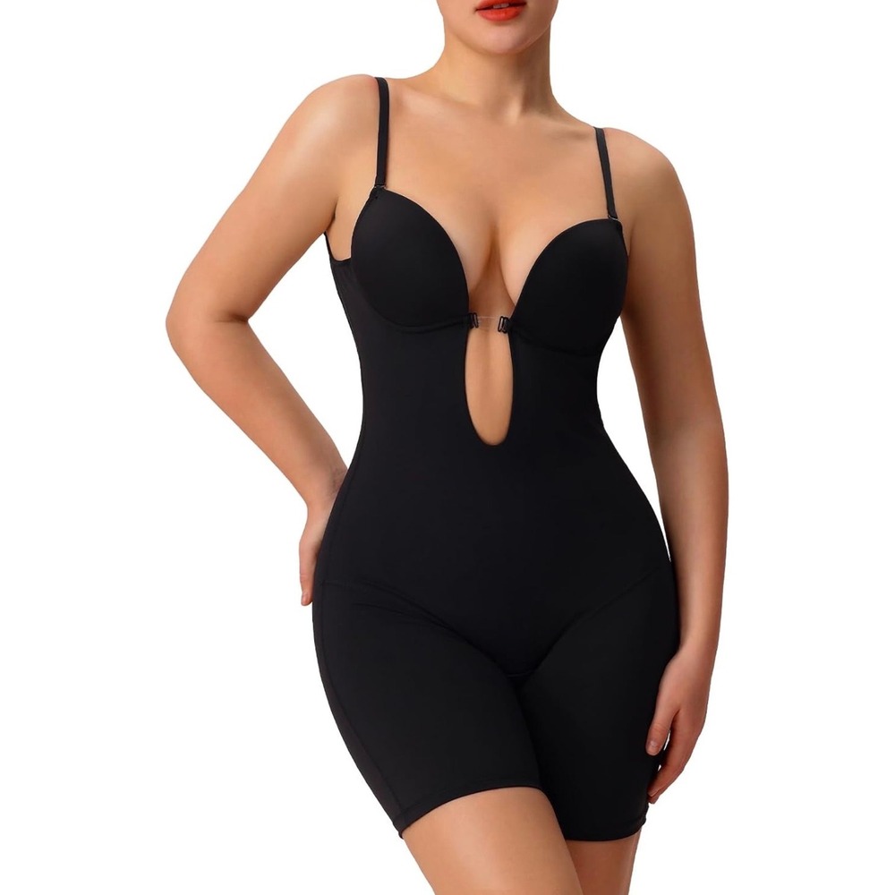 Slimers Backless Plunge Shapewear Women's Size Large Black Low Back Body Shaper
